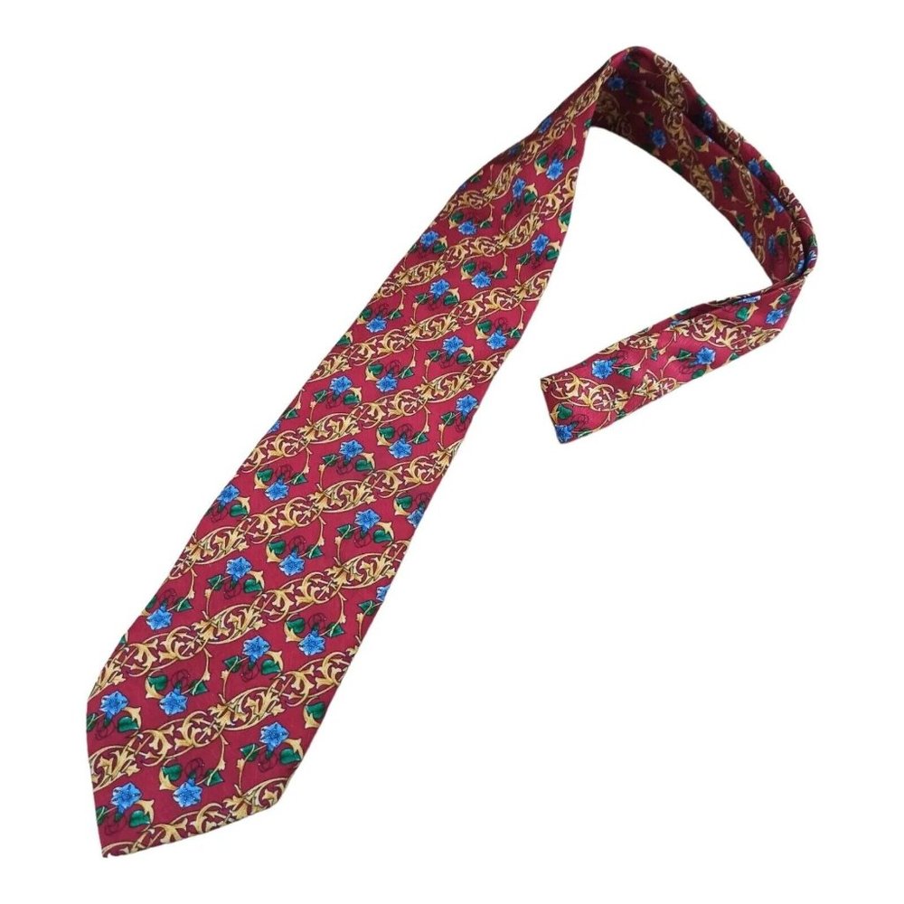 VERSUS GIANNI VERSACE Red Baroque Silk Tie ITALY 58"/ 3.6" EC
